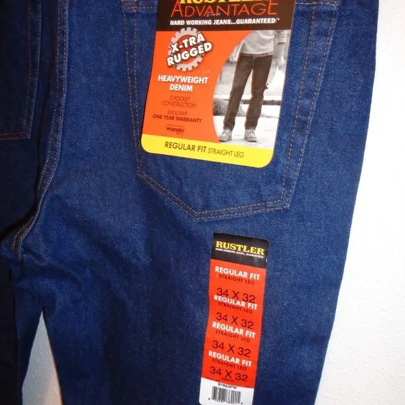 RUSTLER Men's Jeans Size 34 x 32 Regular Fit Straight Leg X-TRA Rugged - Picture 5 of 10